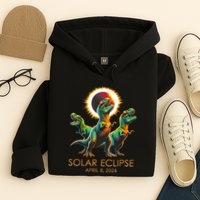 Funny Trex Dinosaur Watching Total Solar Eclipse Apr 8 2024 Hoodie