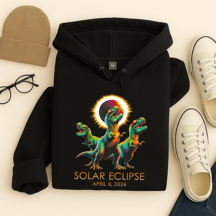 Funny Trex Dinosaur Watching Total Solar Eclipse Apr 8 2024 Hoodie