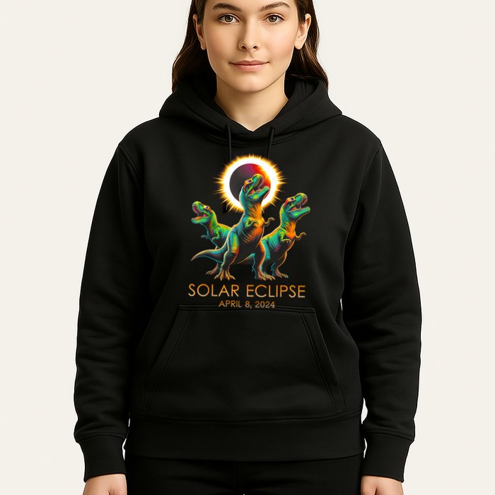 Funny Trex Dinosaur Watching Total Solar Eclipse Apr 8 2024 Hoodie