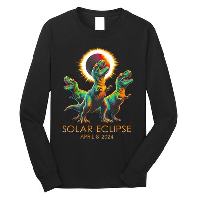 Funny Trex Dinosaur Watching Total Solar Eclipse Apr 8 2024 Long Sleeve Shirt