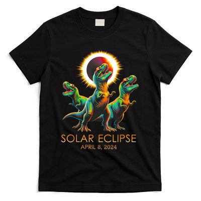Funny Trex Dinosaur Watching Total Solar Eclipse Apr 8 2024 T-Shirt