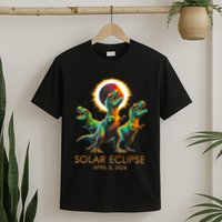 Funny Trex Dinosaur Watching Total Solar Eclipse Apr 8 2024 T-Shirt