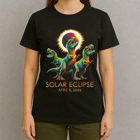 Funny Trex Dinosaur Watching Total Solar Eclipse Apr 8 2024 T-Shirt