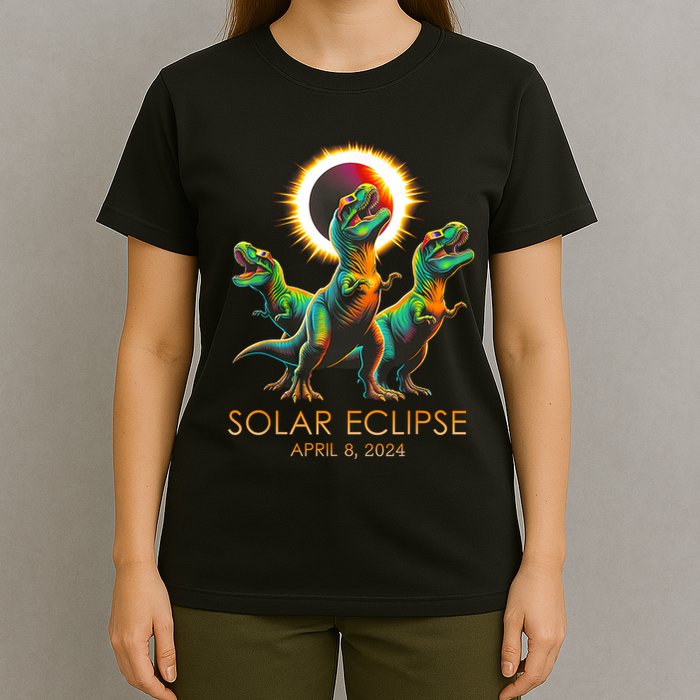 Funny Trex Dinosaur Watching Total Solar Eclipse Apr 8 2024 T-Shirt