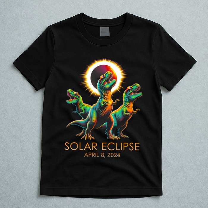 Funny Trex Dinosaur Watching Total Solar Eclipse Apr 8 2024 T-Shirt