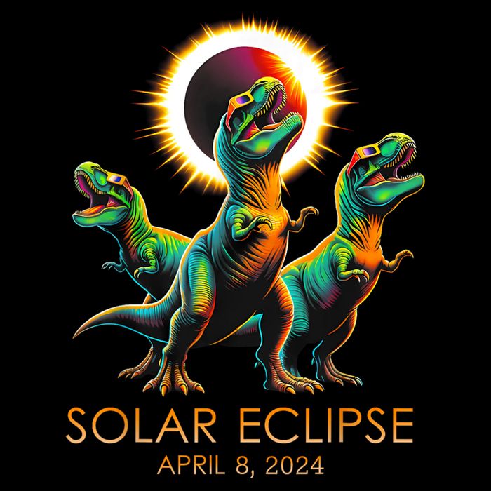 Funny Trex Dinosaur Watching Total Solar Eclipse Apr 8 2024 T-Shirt
