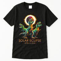 Funny Trex Dinosaur Watching Total Solar Eclipse Apr 8 2024 Tall T-Shirt