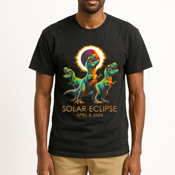 Funny Trex Dinosaur Watching Total Solar Eclipse Apr 8 2024 Tall T-Shirt