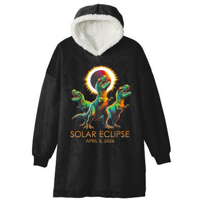 Funny Trex Dinosaur Watching Total Solar Eclipse Apr 8 2024 Hooded Wearable Blanket