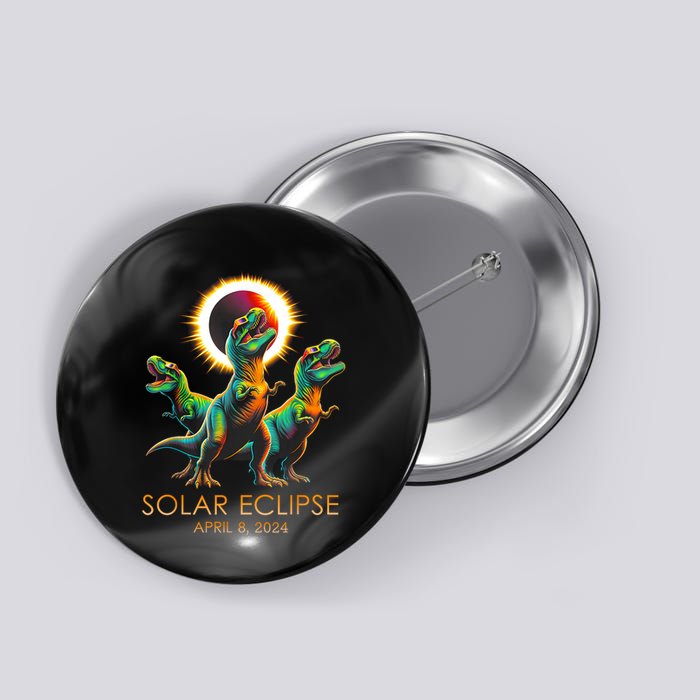 Funny Trex Dinosaur Watching Total Solar Eclipse Apr 8 2024 Button