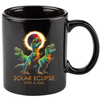 Funny Trex Dinosaur Watching Total Solar Eclipse Apr 8 2024 11oz C Handle Ceramic Mug