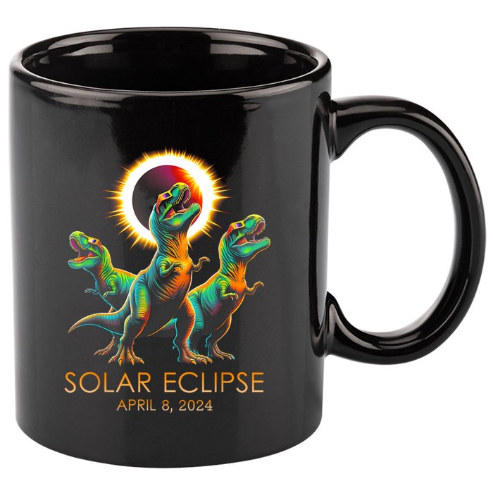 Funny Trex Dinosaur Watching Total Solar Eclipse Apr 8 2024 11oz C Handle Ceramic Mug