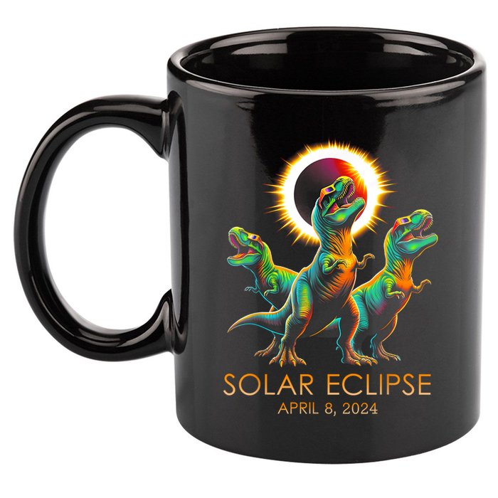 Funny Trex Dinosaur Watching Total Solar Eclipse Apr 8 2024 11oz C Handle Ceramic Mug