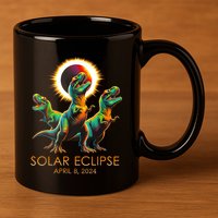 Funny Trex Dinosaur Watching Total Solar Eclipse Apr 8 2024 11oz C Handle Ceramic Mug