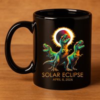Funny Trex Dinosaur Watching Total Solar Eclipse Apr 8 2024 11oz C Handle Ceramic Mug