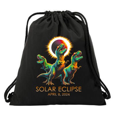 Funny Trex Dinosaur Watching Total Solar Eclipse Apr 8 2024 Drawstring Bag