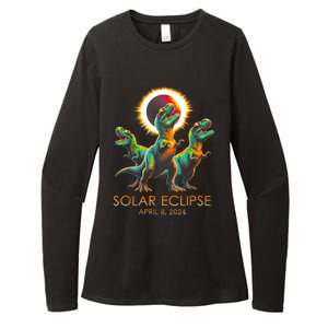 Funny Trex Dinosaur Watching Total Solar Eclipse Apr 8 2024 Womens CVC Long Sleeve Shirt