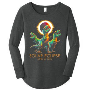 Funny Trex Dinosaur Watching Total Solar Eclipse Apr 8 2024 Women's Perfect Tri Tunic Long Sleeve Shirt