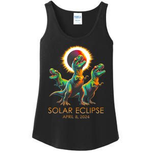 Funny Trex Dinosaur Watching Total Solar Eclipse Apr 8 2024 Ladies Essential Tank