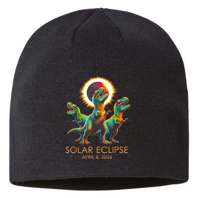 Funny Trex Dinosaur Watching Total Solar Eclipse Apr 8 2024 Sustainable Beanie