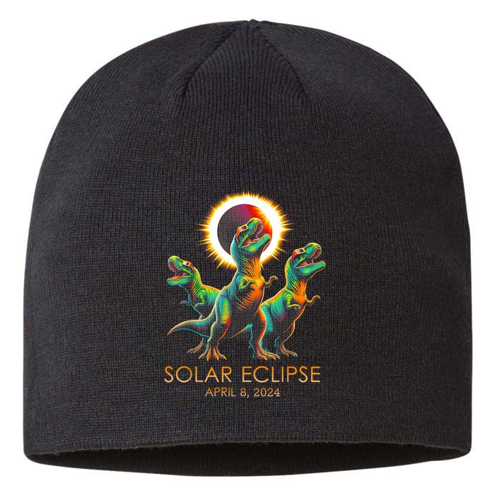 Funny Trex Dinosaur Watching Total Solar Eclipse Apr 8 2024 Sustainable Beanie
