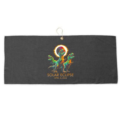Funny Trex Dinosaur Watching Total Solar Eclipse Apr 8 2024 Large Microfiber Waffle Golf Towel