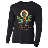 Funny Trex Dinosaur Watching Total Solar Eclipse Apr 8 2024 Cooling Performance Long Sleeve Crew