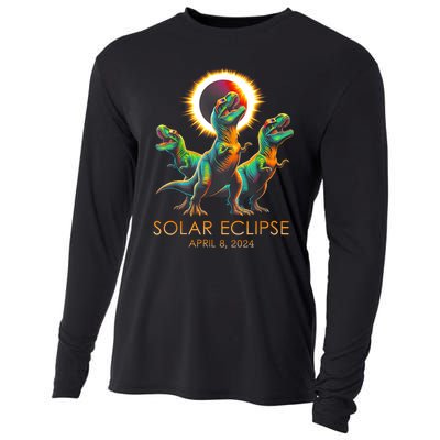 Funny Trex Dinosaur Watching Total Solar Eclipse Apr 8 2024 Cooling Performance Long Sleeve Crew