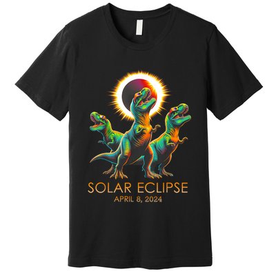 Funny Trex Dinosaur Watching Total Solar Eclipse Apr 8 2024 Premium T-Shirt