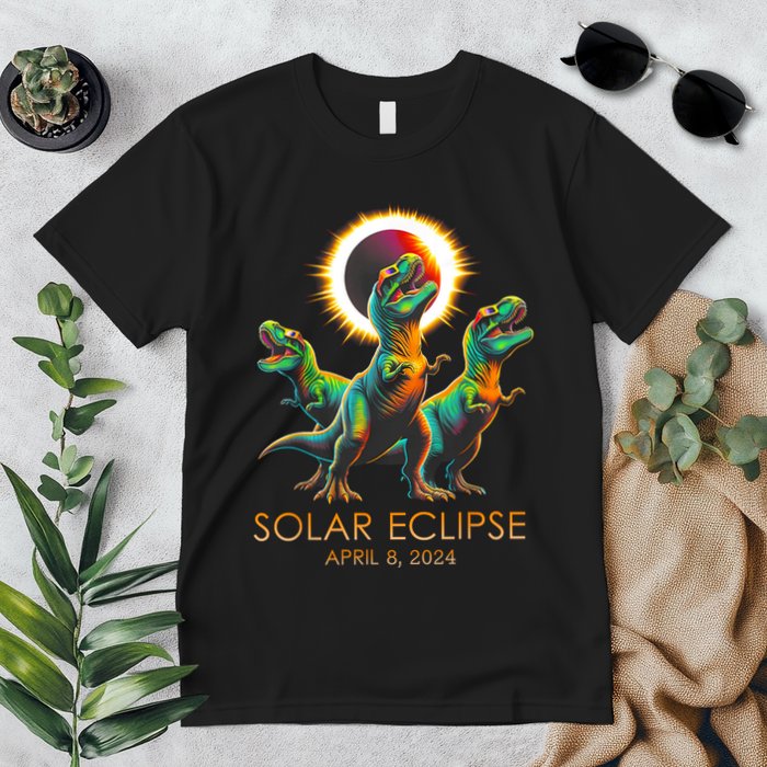 Funny Trex Dinosaur Watching Total Solar Eclipse Apr 8 2024 Premium T-Shirt