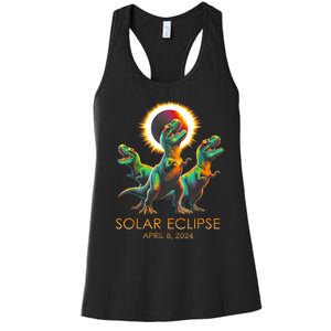 Funny Trex Dinosaur Watching Total Solar Eclipse Apr 8 2024 Women's Racerback Tank