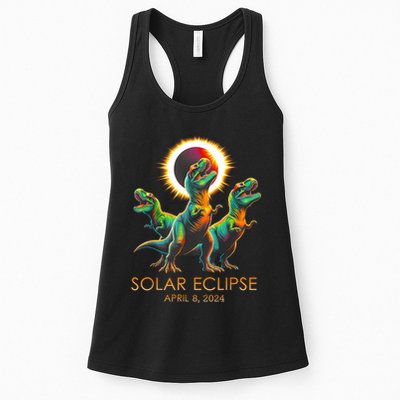 Funny Trex Dinosaur Watching Total Solar Eclipse Apr 8 2024 Womens Tank Top