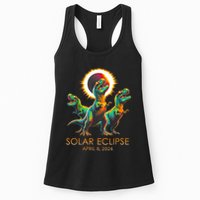 Funny Trex Dinosaur Watching Total Solar Eclipse Apr 8 2024 Womens Tank Top