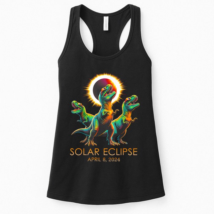 Funny Trex Dinosaur Watching Total Solar Eclipse Apr 8 2024 Womens Tank Top