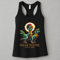 Funny Trex Dinosaur Watching Total Solar Eclipse Apr 8 2024 Womens Tank Top