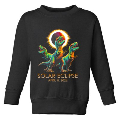Funny Trex Dinosaur Watching Total Solar Eclipse Apr 8 2024 Toddler Sweatshirt