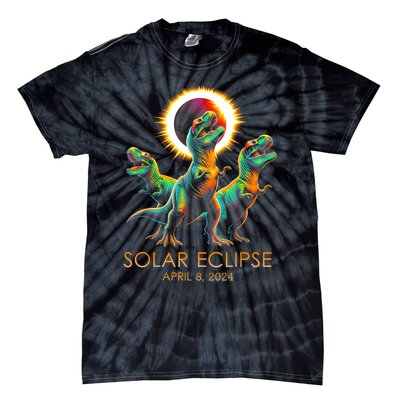 Funny Trex Dinosaur Watching Total Solar Eclipse Apr 8 2024 Tie-Dye T-Shirt