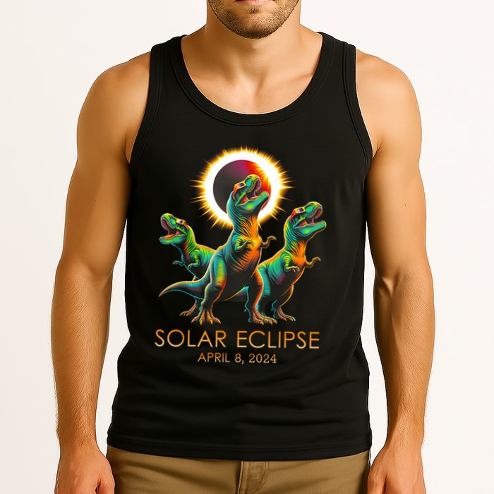 Funny Trex Dinosaur Watching Total Solar Eclipse Apr 8 2024 Tank Top