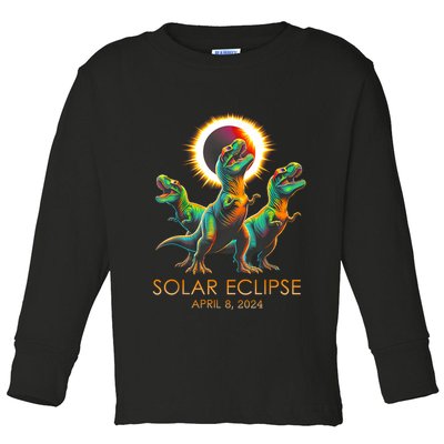 Funny Trex Dinosaur Watching Total Solar Eclipse Apr 8 2024 Toddler Long Sleeve Shirt