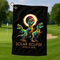 Funny Trex Dinosaur Watching Total Solar Eclipse Apr 8 2024 Golf Towel