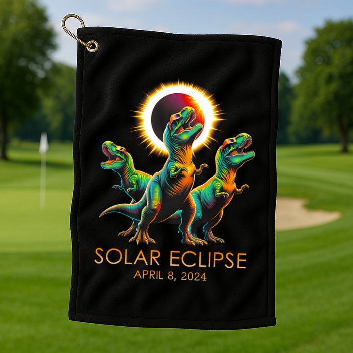 Funny Trex Dinosaur Watching Total Solar Eclipse Apr 8 2024 Golf Towel