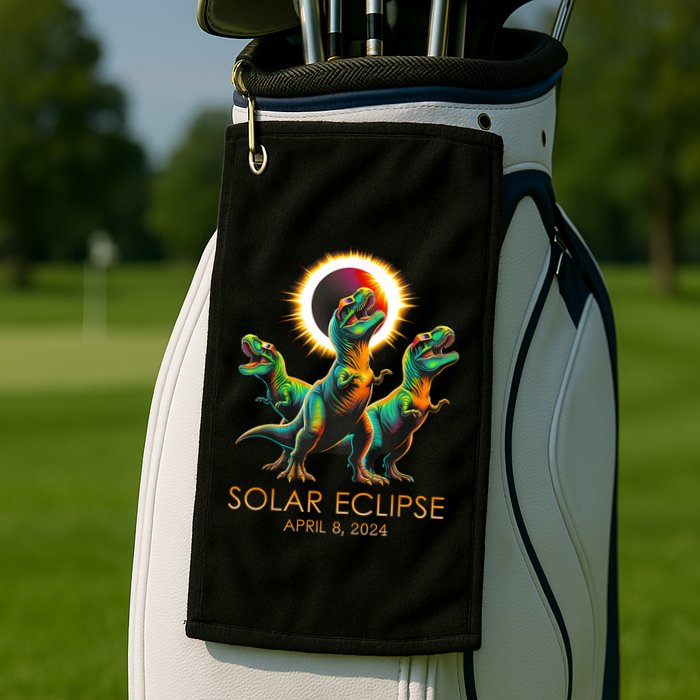 Funny Trex Dinosaur Watching Total Solar Eclipse Apr 8 2024 Golf Towel