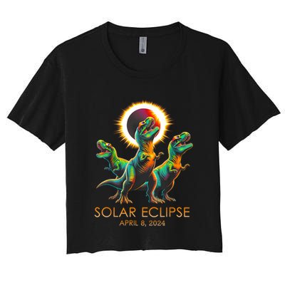 Funny Trex Dinosaur Watching Total Solar Eclipse Apr 8 2024 Crop Top