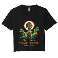 Funny Trex Dinosaur Watching Total Solar Eclipse Apr 8 2024 Crop Top