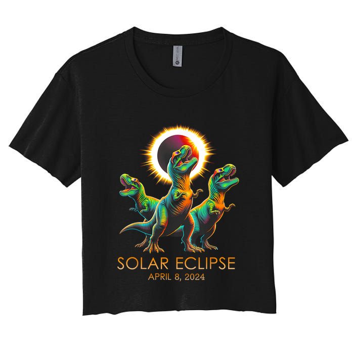 Funny Trex Dinosaur Watching Total Solar Eclipse Apr 8 2024 Crop Top