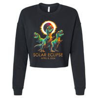 Funny Trex Dinosaur Watching Total Solar Eclipse Apr 8 2024 Cropped Pullover Crew
