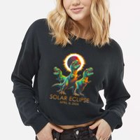 Funny Trex Dinosaur Watching Total Solar Eclipse Apr 8 2024 Cropped Pullover Crew