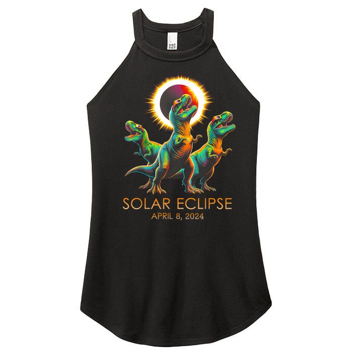 Funny Trex Dinosaur Watching Total Solar Eclipse Apr 8 2024 Women's Perfect Tri Rocker Tank