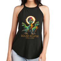 Funny Trex Dinosaur Watching Total Solar Eclipse Apr 8 2024 Women's Perfect Tri Rocker Tank