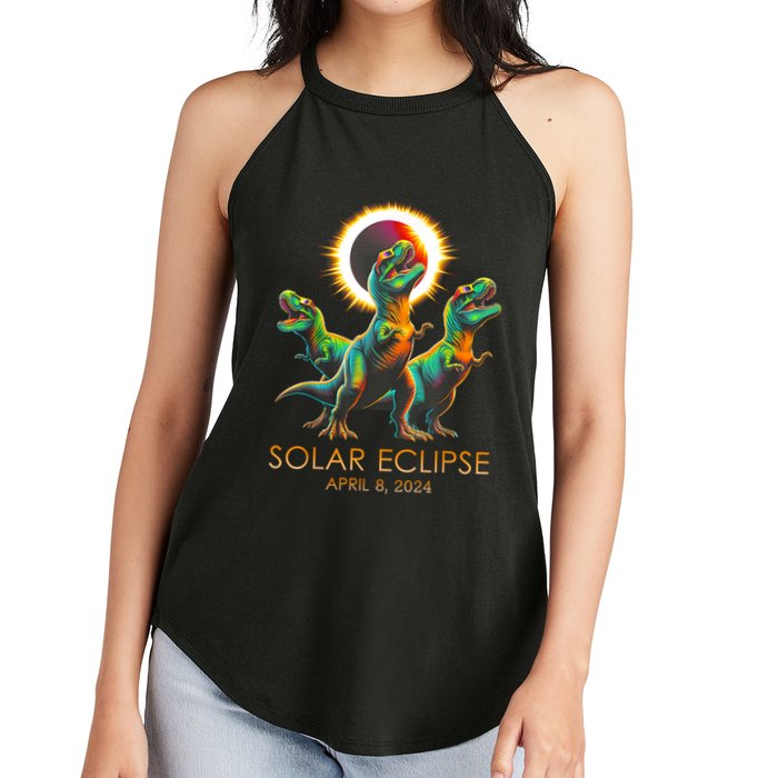 Funny Trex Dinosaur Watching Total Solar Eclipse Apr 8 2024 Women's Perfect Tri Rocker Tank